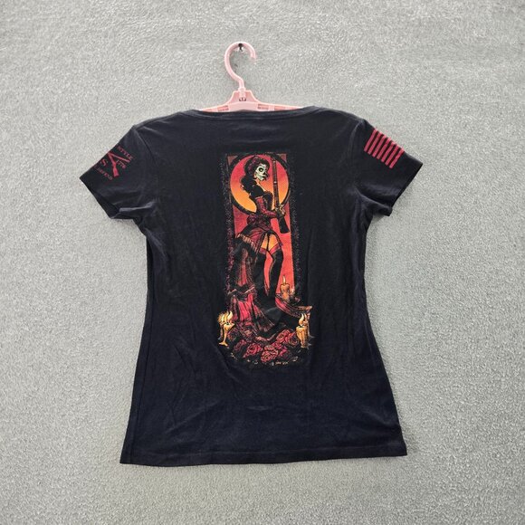 Grunt Style Women Shirt MEDIUM Black Graphic Print Activewear Logo V-Neck - Picture 1 of 8